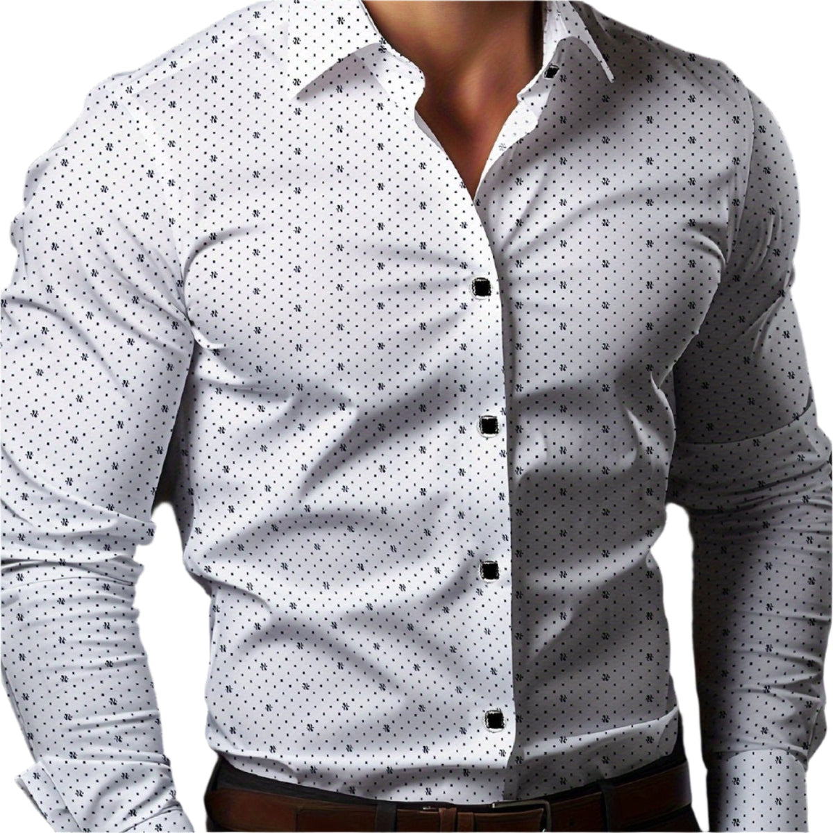 Men's Slim Fit Shirt, Long Sleeve Micro-Print Smart Casual Button-Up Summer Shirt