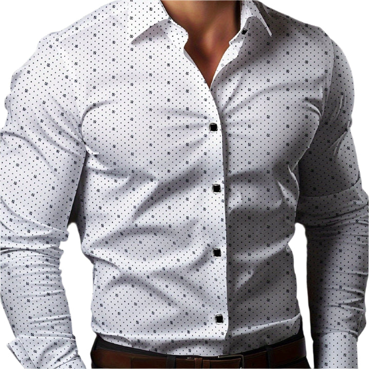 Men's Slim Fit Shirt, Long Sleeve Micro-Print Smart Casual Button-Up Summer Shirt