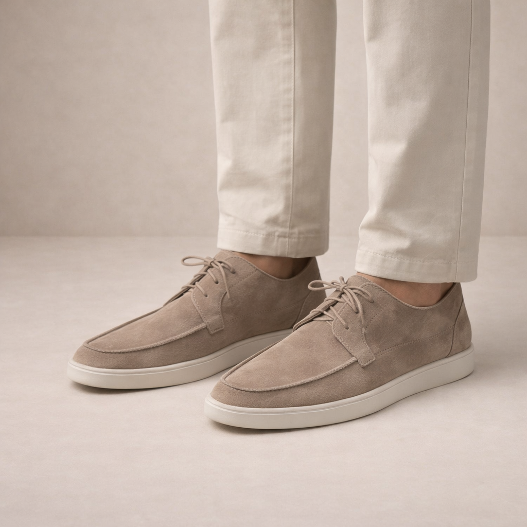 Men's lace-up loafers with moc toe and light sole