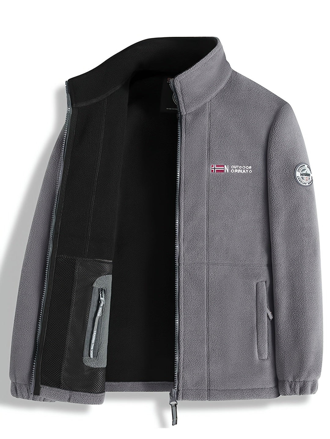 Men's textured fleece jacket with high collar and zipped pockets