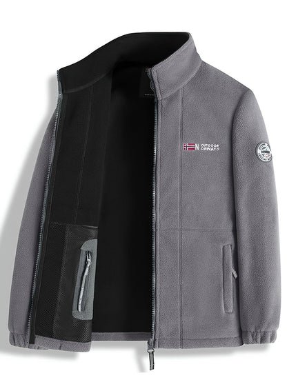 Men's textured fleece jacket with high collar and zipped pockets