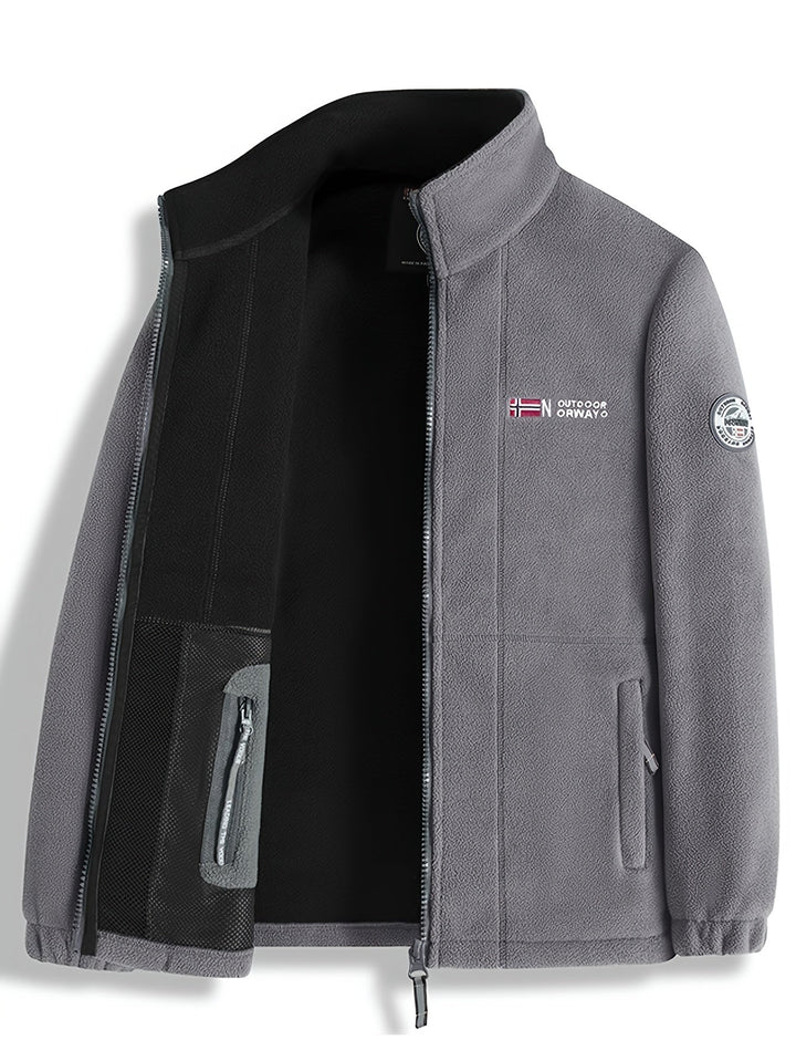 Men's textured fleece jacket with high collar and zipped pockets