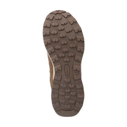 Brown high-top hiking boots with lace-up fastening and lugged soles