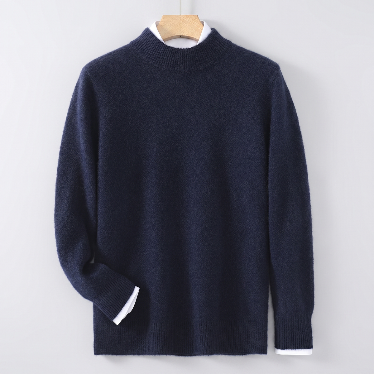 Unisex mock neck knit sweater with long sleeves and ribbed trims