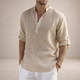 Men's Grandad Collar Shirt, Half Placket, Long Sleeve