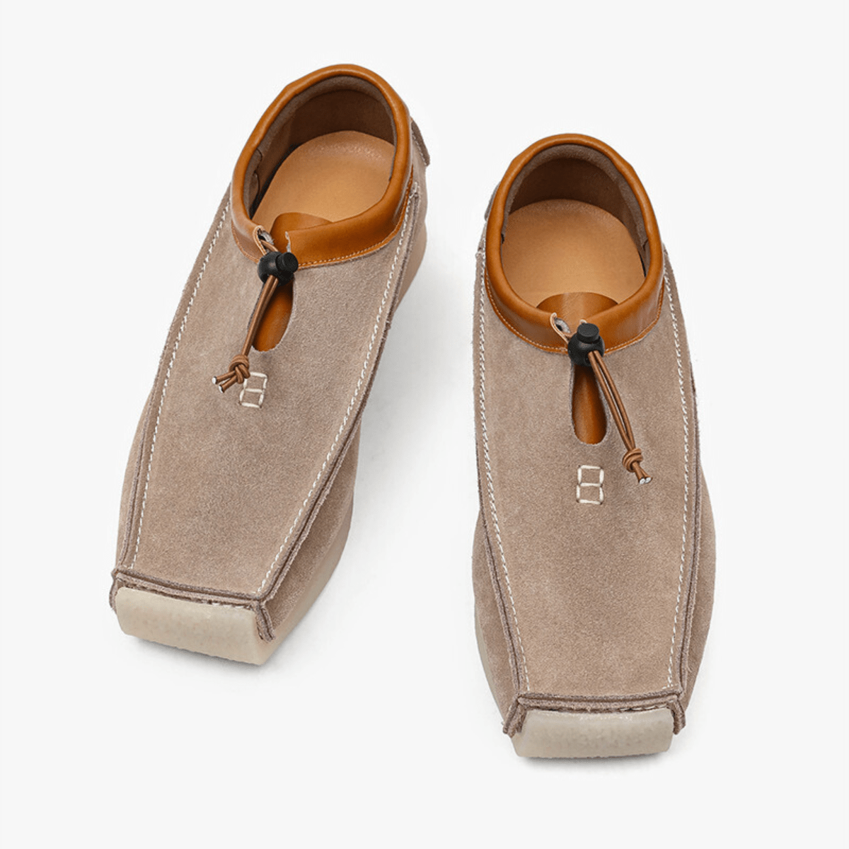 Square-toe loafers with toggle lace detail and flat soles