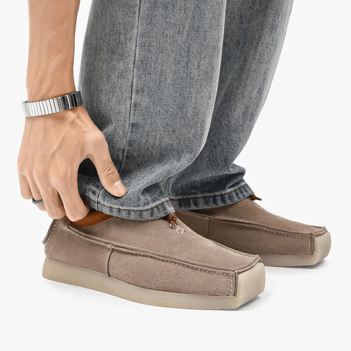 Square-toe loafers with toggle lace detail and flat soles