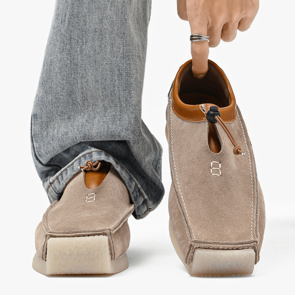 Square-toe loafers with toggle lace detail and flat soles