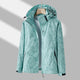 Women's leaf print hooded jacket with zip front and side pockets