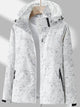 Women's leaf print hooded jacket with zip front and side pockets