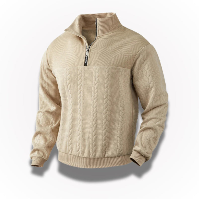 Men's quarter zip textured jumper with mock neck and long sleeves