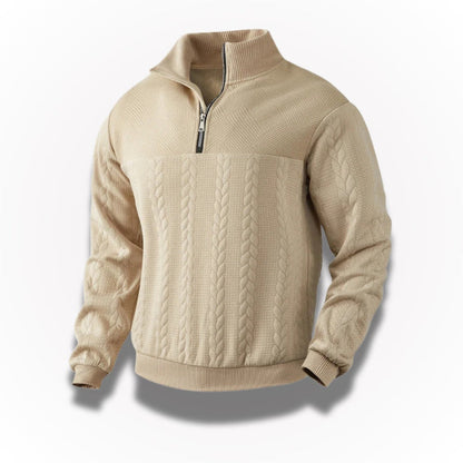 Men's quarter zip textured jumper with mock neck and long sleeves