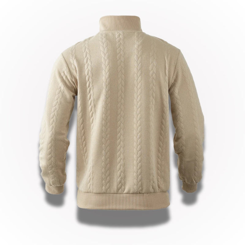 Men's quarter zip textured jumper with mock neck and long sleeves