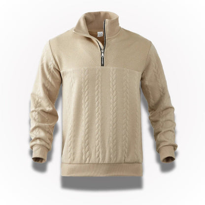 Men's quarter zip textured jumper with mock neck and long sleeves