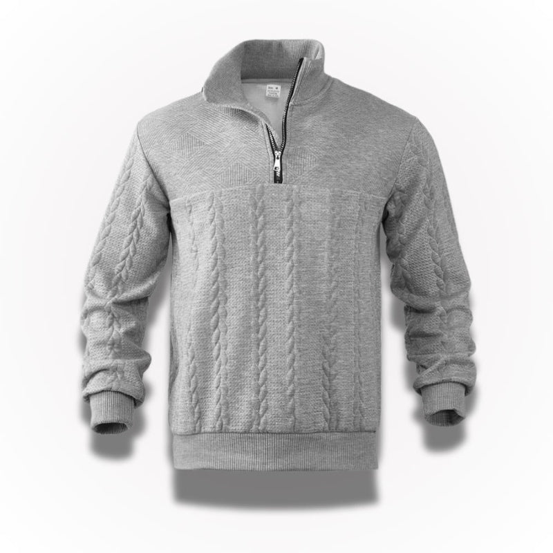 Men's quarter zip textured jumper with mock neck and long sleeves