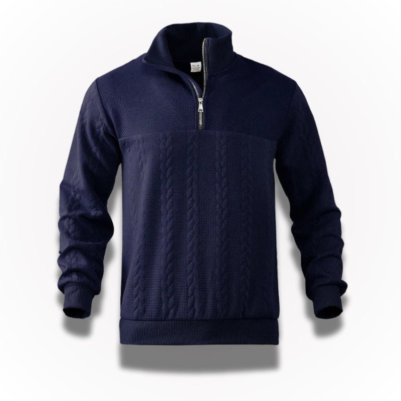 Men's quarter zip textured jumper with mock neck and long sleeves