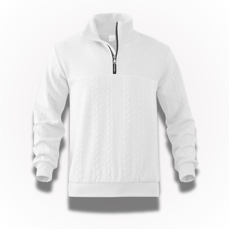 Men's quarter zip textured jumper with mock neck and long sleeves