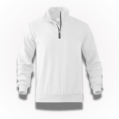 Men's quarter zip textured jumper with mock neck and long sleeves