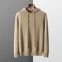 Men's plain knitted hoodie with drawstring hood and long sleeves