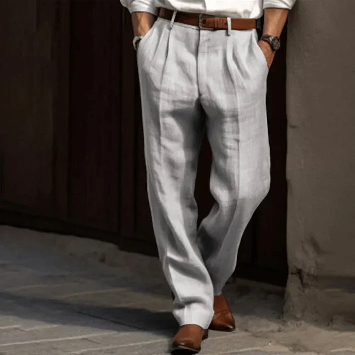 Men's Linen Trousers, Relaxed Classic Fit Lightweight Casual Summer Trousers