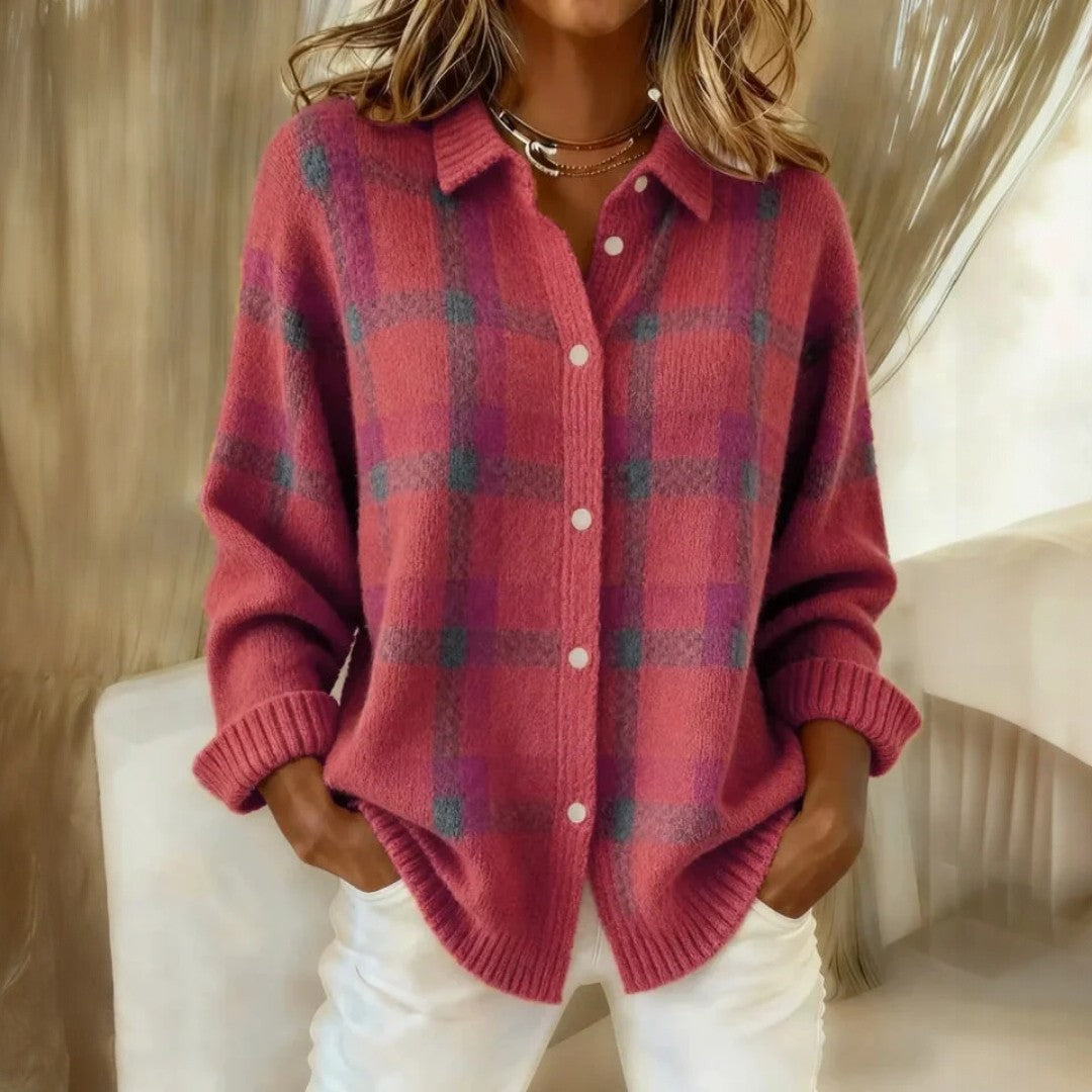Striped knit sweater with crew neckline and long sleeves