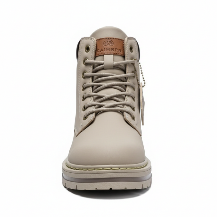 Men's lace-up ankle boots with round toes, padded collars and lugged soles