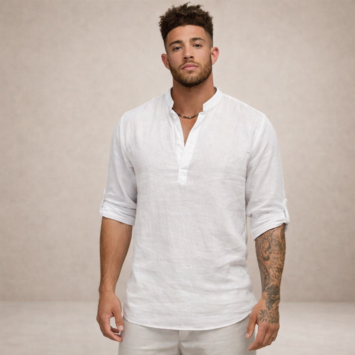 Men's Grandad Collar Shirt, Half Placket, Long Sleeve