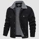 Men's corduroy jacket with textured sherpa collar, button front and flap pockets