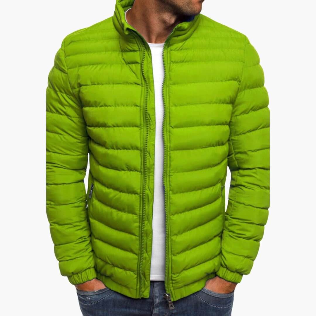 Men's quilted puffer jacket with stand collar, long sleeves and zipped pockets