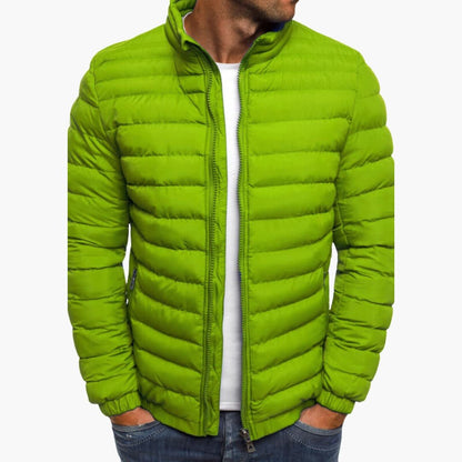 Men's quilted puffer jacket with stand collar, long sleeves and zipped pockets