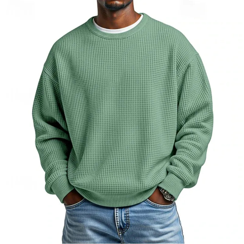 Men's textured crew neck sweatshirt with long sleeves and ribbed trims