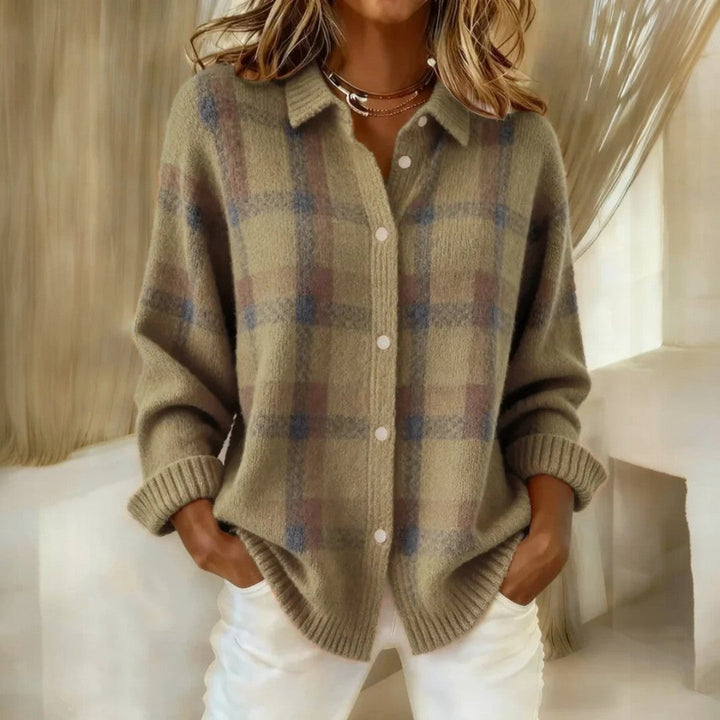 Striped knit sweater with crew neckline and long sleeves
