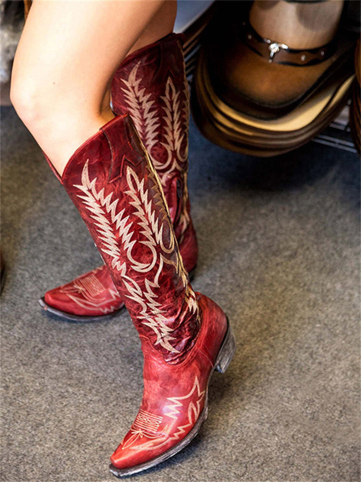Embroidered knee-high Western cowboy boots