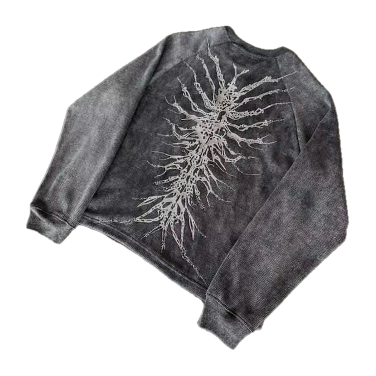 Unisex gray graphic crew neck sweatshirt with skeletal design