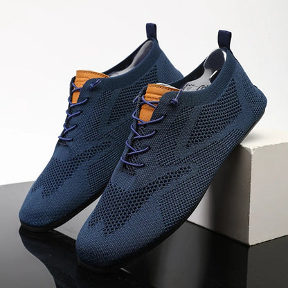 Mesh knit slip-on shoes with round toe