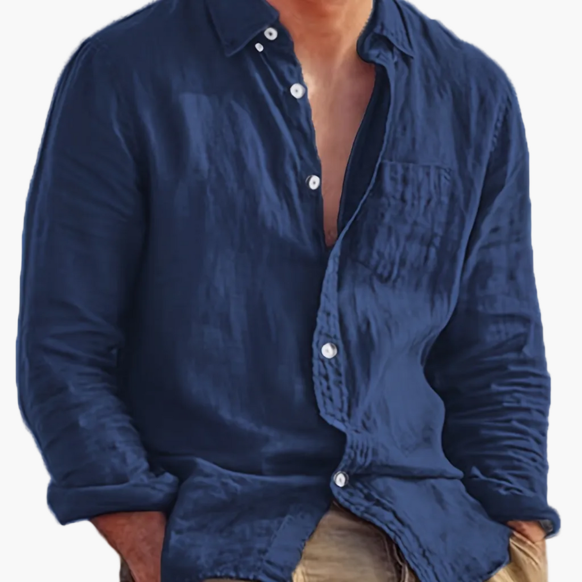 Men's long-sleeve textured button shirt with collar and chest pocket