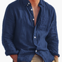 Men's long-sleeve textured button shirt with collar and chest pocket