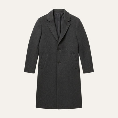 Men's long overcoat with notched lapels and side pockets
