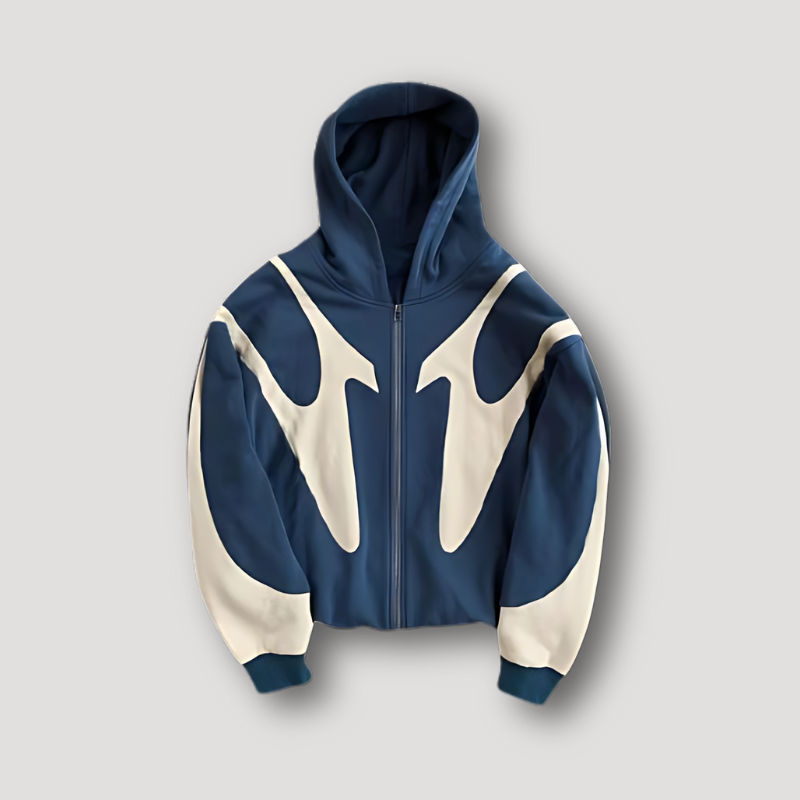 Men's Colour-Block Zip Hoodie, Navy, Cream