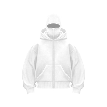 Men's oversized zip-up hooded sweatshirt with long sleeves and front pockets