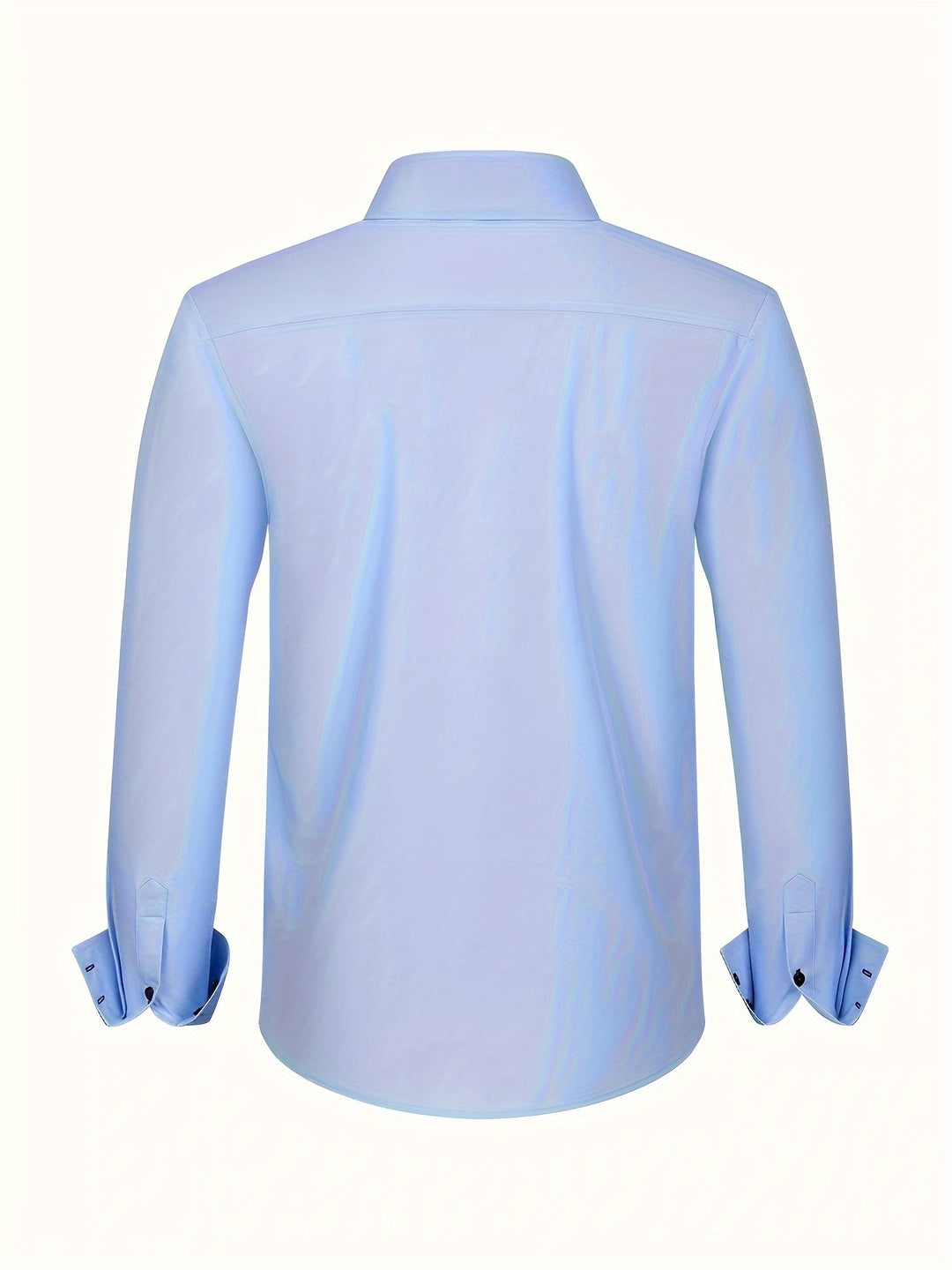 Men's long-sleeve button-down shirt with contrasting patterned cuffs and collar trim