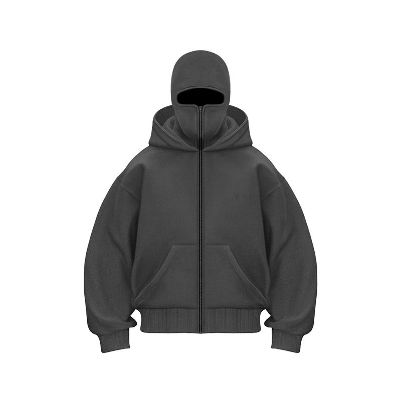 Men's oversized zip-up hooded sweatshirt with long sleeves and front pockets