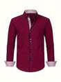 Men's long-sleeve button-down shirt with contrasting patterned cuffs and collar trim
