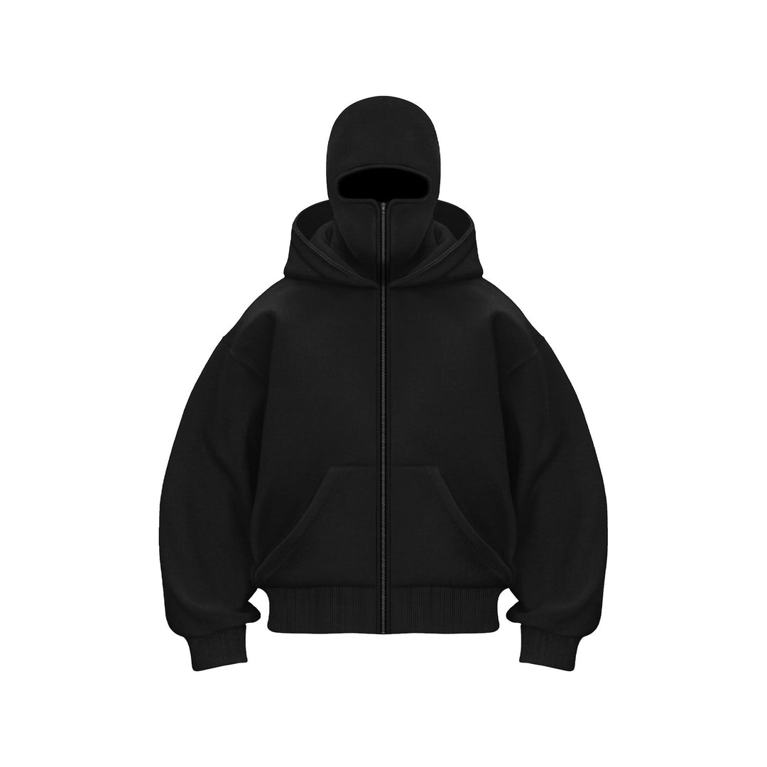 Men's oversized zip-up hooded sweatshirt with long sleeves and front pockets