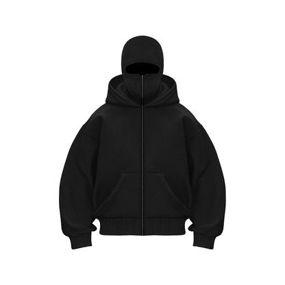 Men's oversized zip-up hooded sweatshirt with long sleeves and front pockets