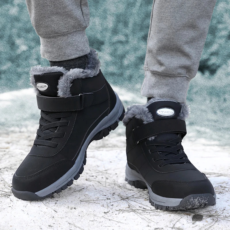 Men's ankle trekking boots with laces, strap and textured sole