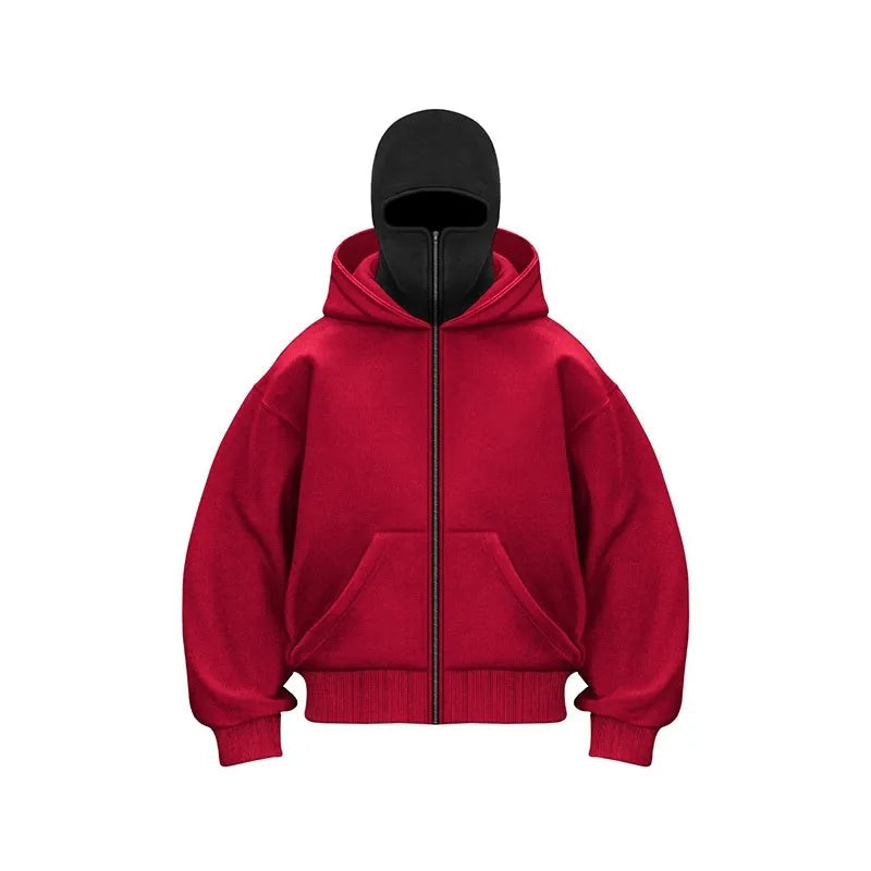 Men's oversized zip-up hooded sweatshirt with long sleeves and front pockets