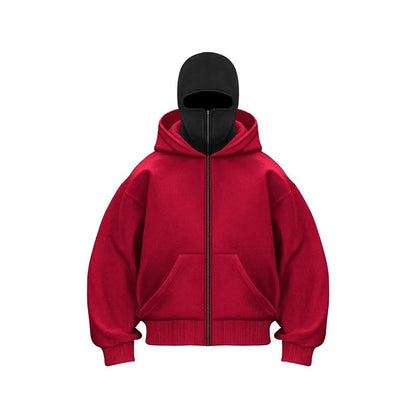 Men's oversized zip-up hooded sweatshirt with long sleeves and front pockets
