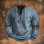 Men's textured patterned quarter-zip sweater with Mandarin collar and long sleeves