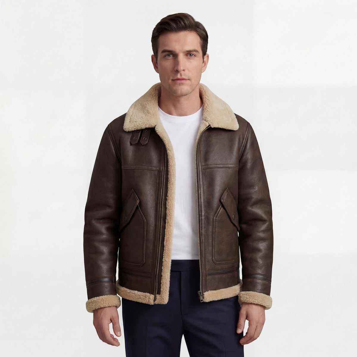 Men's textured-lined zip front jacket shown in brown and black colourways